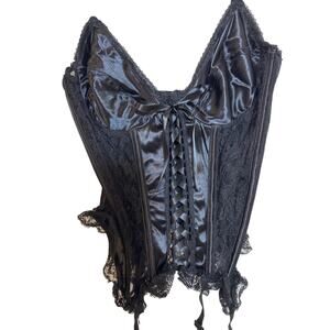 Vintage Hartwell Large Black Lace and Ribbons Corset Bustier with Garters
